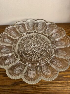 Vintage Indiana Glass Clear Hobnail Deviled Egg Plate Oyster Platter EUC